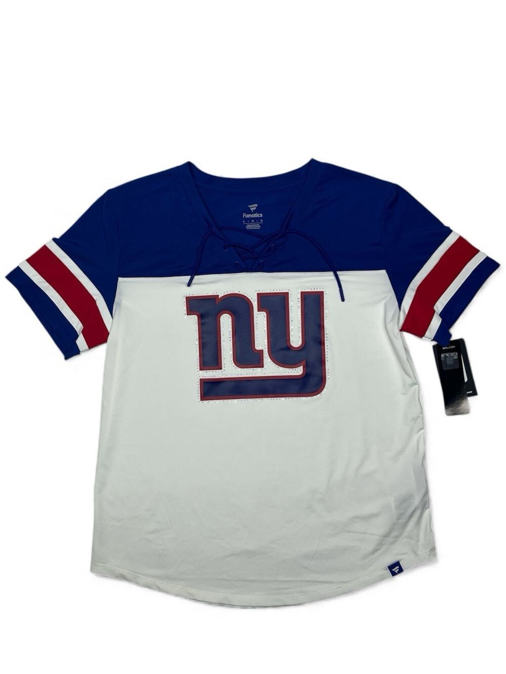 Women’s Size M Fanatics White Royal New York Giants Lace Up T-Shirt V-Neck
